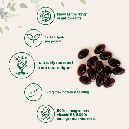 MicroIng. Astaxanthin 12mg from MicroAlgae | 120 Softgels, 100% Natural